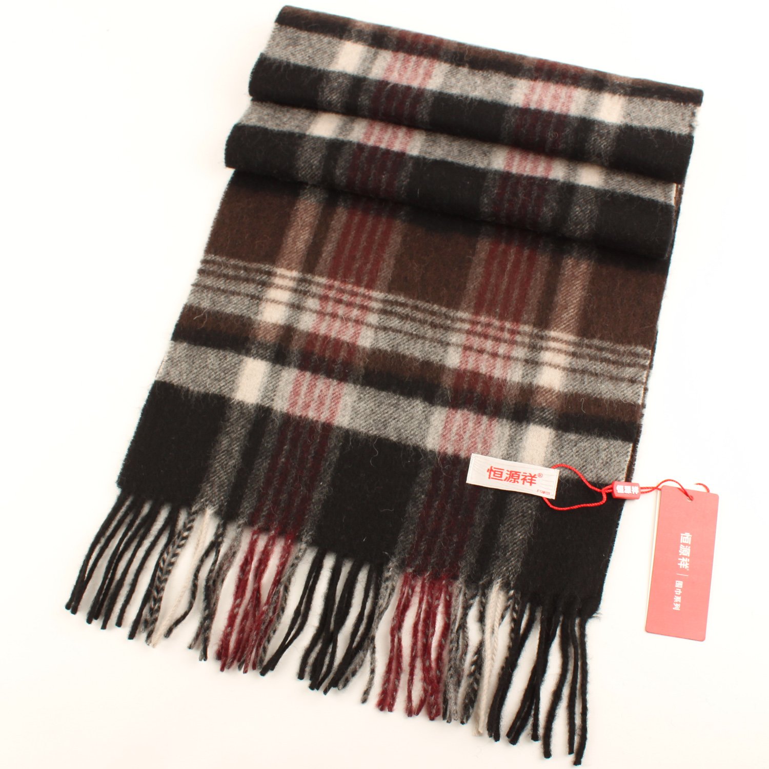 恒源祥 羊毛围巾时尚经典格羊毛围脖男英伦 ws60-167黑灰红条